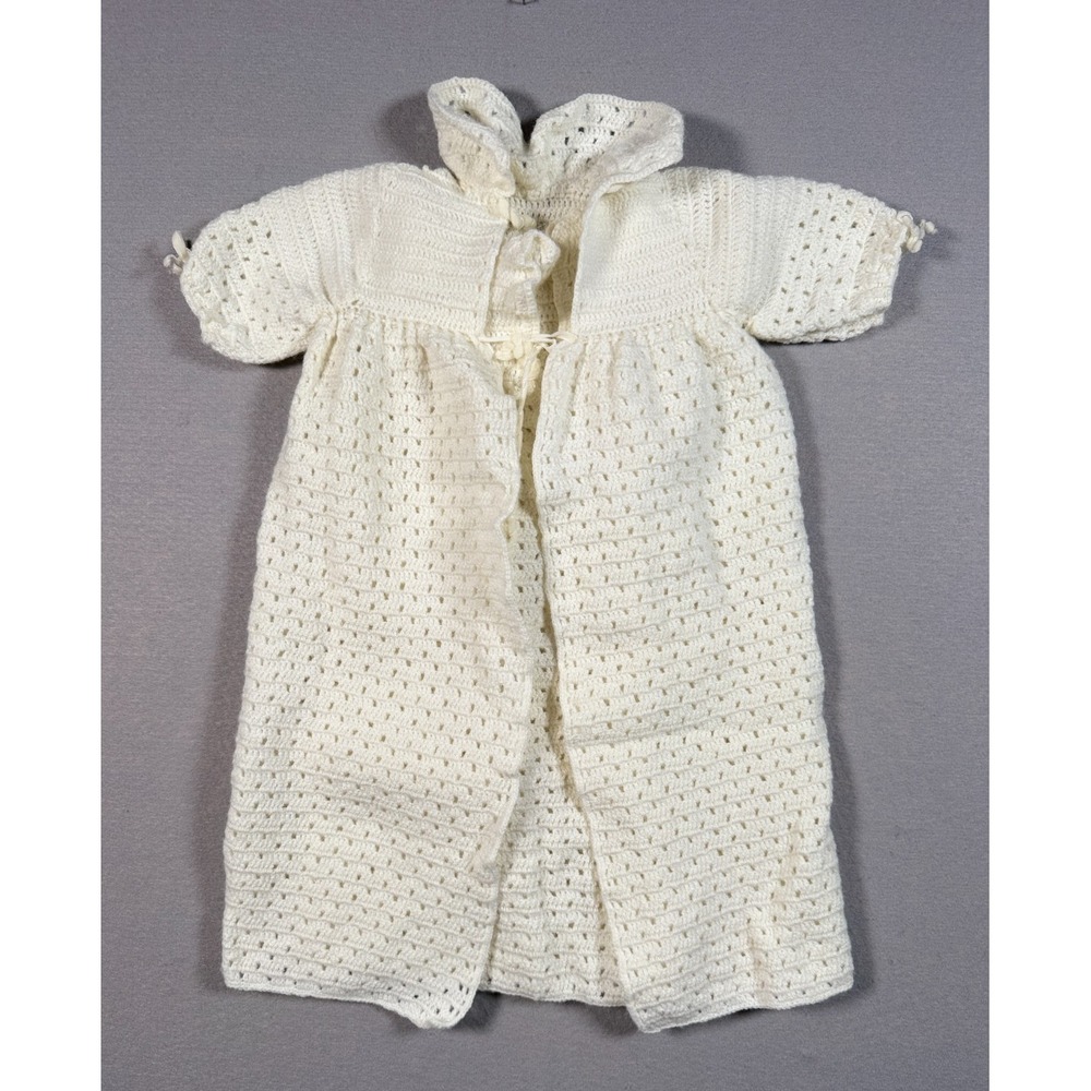 Hand Crocheted Baby Baptism Outfit - White - Very Good Condition - Grandma Made